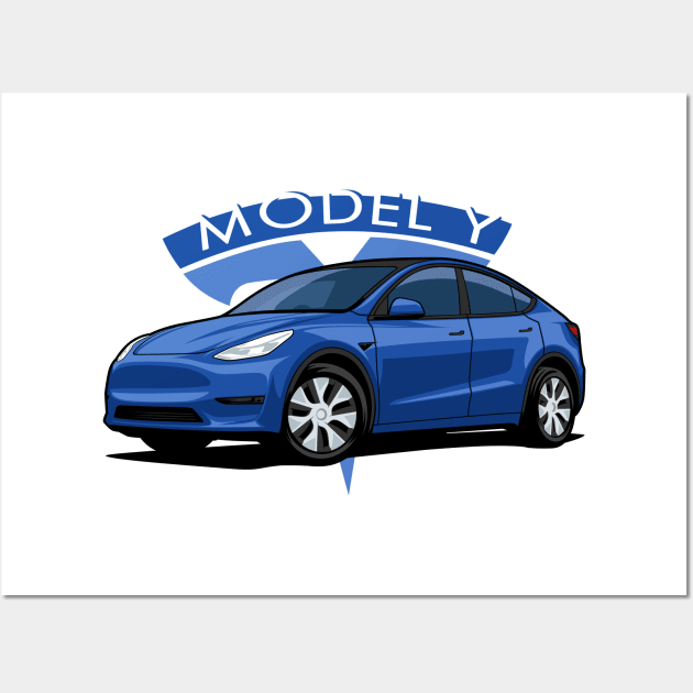 Model Y electric car blue Wall Art by creative.z